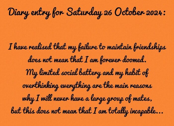Diary Entry for Saturday 26 October 2024